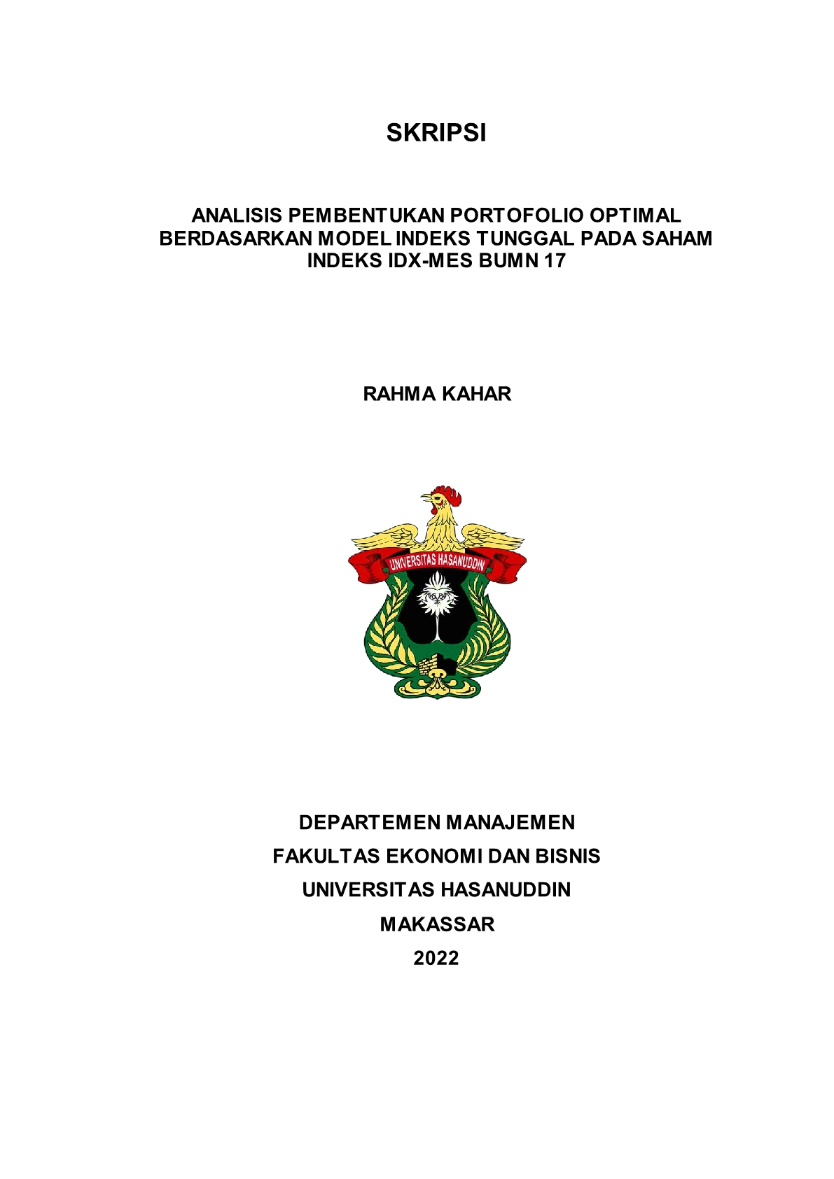 Analisis Pembentukan Portofolio Optimal Berdasarkan Model Indeks ...